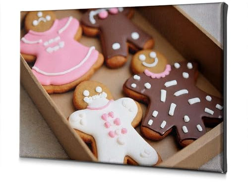 QXKL Decorazione per soggiorno con biscotti di pan di zenzero in una scatola. Tela decorativa per la decorazione della stanza (30 x 40 cm)