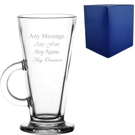 Personalised Engraved Columbian 10oz Latte Glass with Gift Box | Custom Tea Glasses, Cappuccino Glass, Birthday Gifts for Her & Him, Tea Gifts, New Home Gifts