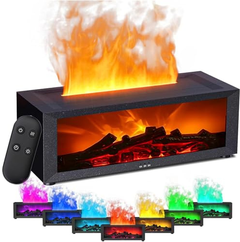 Fireplace Flame Diffuser, 150ml Cool Mist Humidifier, Upgrade 7 Colour Lights Essential Oil Diffusers with Timer and Waterless Auto Off for Home, Bedroom, Office, Spa