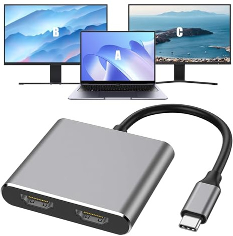 USB C to Dual HDMI Adapter, 4K 60hz HDMI Splitter for Dual Monitors Compact USB Type C to Dual Monitors Adapter Extended Display for Laptop MacBook Pro/Air Pad Surface Dell Chromebook Lenovo