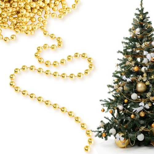 Guirlande Perles pour Sapin de Noel ø 10 MM - Or Guirlande de Perles Brillantes Décoration Sapin Noel Ruban Perle,10 M Christmas Garland Perle Ruban Garland Noël Décoration