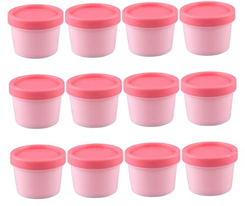 BIUDECO 12Pcs Pink Refillable Face Cream Containers with Leak Lids Small Cosmetic Jars for Travel Portable Lotion Storage Jars for Skincare and Makeup Sub Packaging