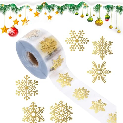500 Stück Aufkleber Weihnachten Etiketten Gold Schneeflocke Aufkleber Weihnachten Geschenkaufkleber Weihnachtsaufkleber Selbstklebend Merry Christmas Sticker Weihnachtssticker für Geschenkverpackungen
