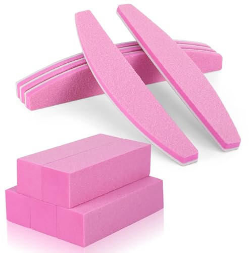 10 Pieces Nail Files and Buffer Block Set,100/180 Grit Emery Boards Pink | Double Sided, Nail File Sanding Blocks Smoothing Shaping and Buffing for Natural Acrylic and Gel Nails