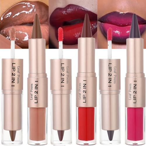 MooGlamor 3 Pcs Lip Liner and Gloss Set 2 in 1 Lipstick with Dual-Ended and Smooth Buildable Lip Gloss for Women Lip Combo Makeup (3 Pcs Glossy #06#07#08)