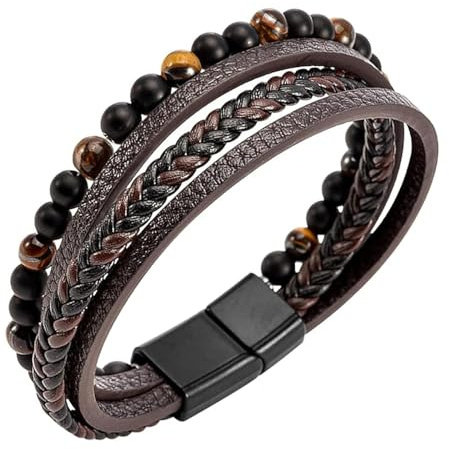 JOOTUEPO Braccialetto in Pelle da Uomo Dotato di Chiusura Magnetica, Bracciale in Pelle Intrecciata da Uomo Pelle Classico Cuoio Braccialetto