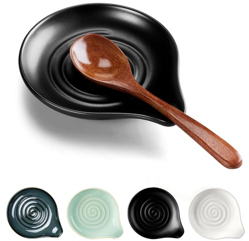 HaWare Spoon Rest for Stove Top, 5.1 Ceramic Spoon Holder for Kitchen Utensils, Coffee Spoons, Spatula, Heat-Resistant Cooking Utensil Rest for Kitchen Counter Decor, Matte Black