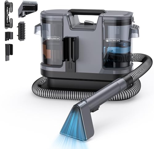 Lubluelu Limpiador de tapicería de 600 W – 18 kPa, limpiador de alfombras portátil con autolimpieza y manguera larga para alfombras, sofás e interiores de coches