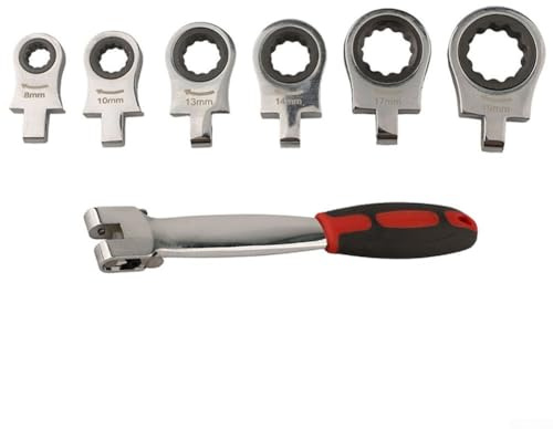 Juego de 7 llaves de trinquete con cabezales intercambiables de 8/10/13/14/17/19 mm, herramienta de llave combinada para uso versátil de herramientas manuales