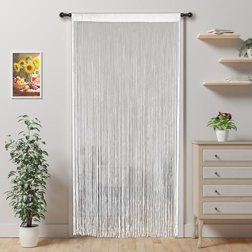 Alwighlit String Curtains for Doors 100x200cm, Beaded Door Curtain Fly Screen, Tassel Door Curtains to Stop Flies, Room Divider Curtain for Doorways Patio Kitchen Window Outdoor
