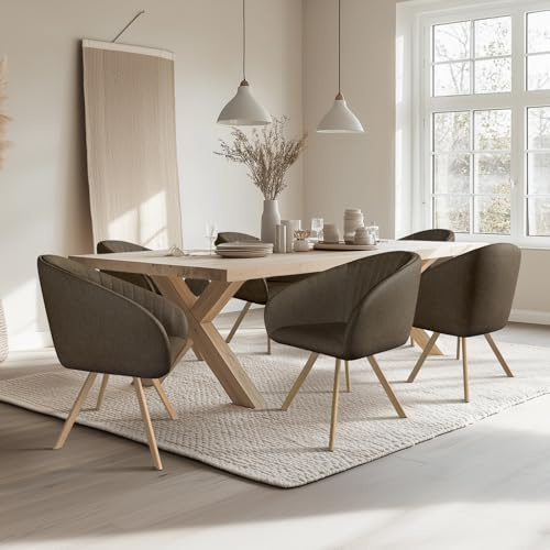 6er Set Drehstuhl Esszimmer - Modern Polsterstühle mit Rückenlehne, Metallbeinen, Holzoptik, e Akzentstühle für Esszimmer, Wohnzimmer, Büro, Komfort & Stil