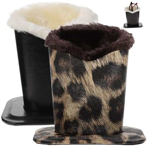 WRITWAA Lot de 2 Porte-Lunettes pour Table de Chevet en Cuir Synthétique Noir Doublure Peluche Blanche et Jaune Léopard Support à Lunettes Compact et Protecteur Anti-Rayures Rangement