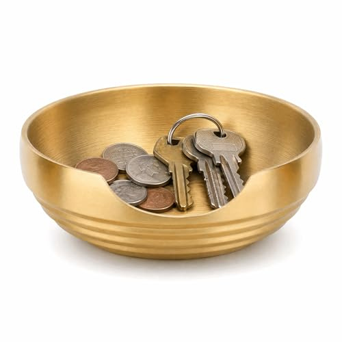 Vetin 19cm Schlüsselschale Gold aus Edelstahl, tiefe Dekoschale | Edelstahl, Schlüssel Schmuck Aufbewahrung Eingang Flur Deko