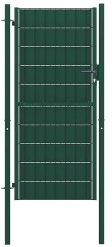Ziaphsol Zauntor aus PVC und Stahl 100 x 204 cm Grün, Hoftor Flügeltor mit Pfosten, abschließbares Gittertor für Eingang, Sicherheit und blickdichten Sichtschutz