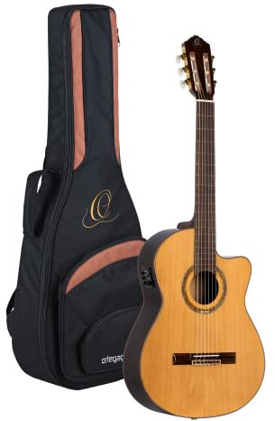 Ortega Guitars Konzert Gitarre Elektro-Akustisch – 4/4, Medium Neck – Performer Series – Inklusive Gig Bag – Massive Zeder, Walnuss, Hochglanz Natur (RCE159MN)