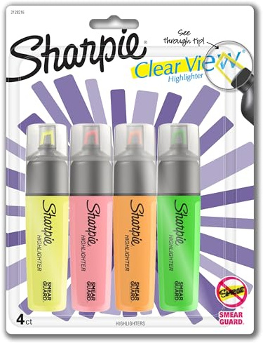 Sharpie Clear View Highlighters, Chisel Tip, 4 Count