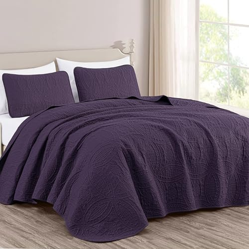 Chezmoi Collection Austin 3-teiliges übergroßes Tagesdecken-Set (Kingsize, Violett)