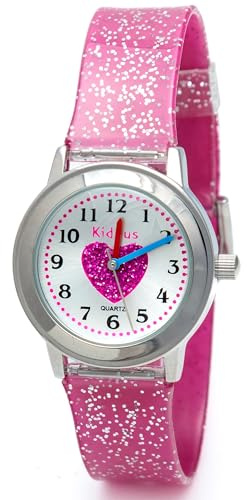 Kiddus Girls Analogue Watch. Stylish & Educational Wristwatch for Ages 5 and Up. Japanese Quartz Movement. Glitter Design. Heart…