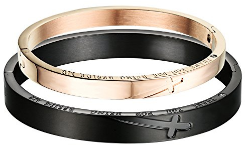 OIDEA partnerarmband ädelt rostfritt stål, vänskapsarmband för 2 med kors, svart roséguld, 6.3 inches (16.1 cm), Rostfritt stål, Utan sten