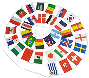 Flagtex Fanions de la Coupe du Monde 2018 32 Nations 10 m (32 Drapeaux)