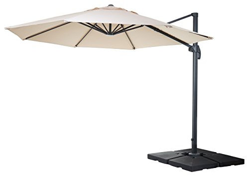 Mendler Gastronomie-Ampelschirm HWC-A96, Sonnenschirm, rund Ø 4m Polyester Alu/Stahl 27kg mit Ständer - creme