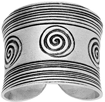 81stgeneration Hill Tribe Silberner Konkaver Ring mit Spiralmuster | 999 Massivsilber Verstellbares Breites Ehering | Tribal Daumenringe für Frauen | Einzigartiger Handgefertigter Boho-Schmuck
