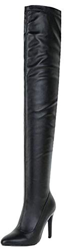 Smilice Damen über Kniehohe Stiefel mit Stiletto Absatz (Schwarz, 39 EU)