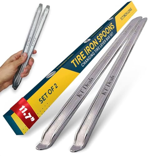 KT Deals Tire Iron Spoons Changing Tire Lever Bar Set of 2 Tire Repair Tool Kit Rim Lifter Tire Changer Remove Tyre Heavy Duty Metal Steel for Motorcycle Bike Scooter Bicycle and More (2 Pack)