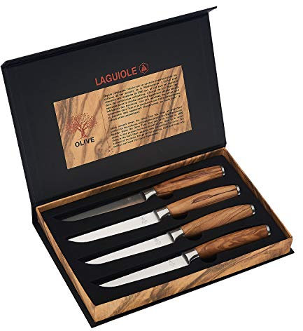 LAGUIOLE - Coffret de 4 Couteaux à Steak avec Manches en Bois d'Olivier