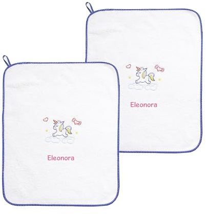 Coccole - Set Asilo 2 Asciugamani Personalizzati Bambini - Set Asilo Personalizzato con Nome in Cotone Anallergico - Asciugamano Asilo Personalizzato Unicorno Bluette