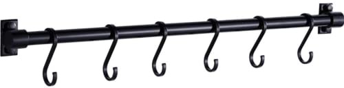 PEPAXON Hakenleiste Küche 40cm mit 6 Haken aus Aluminium, Selbstklebende Hängeleiste für Küchenhelfer, Pfannenhalter, Bad und Garderobe, 2 Montagemöglichkeiten