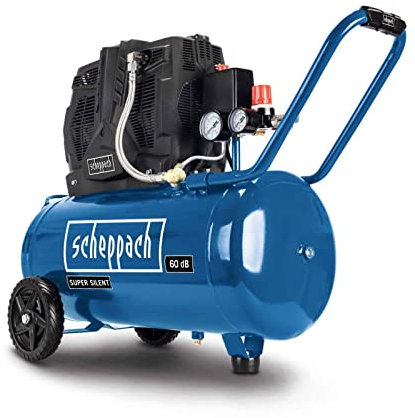 Scheppach HC51Si Super Silent Doppelzylinder Kompressor | 60 dB(A) leise | 50L Kessel | 8bar | ölfrei und wartungsarm | 300 l/min Ansaugleistung | 1500W | 2 Manometer & Kupplungen | Flüsterkompressor