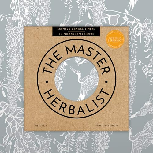 The Master Herbalist Fragrant Scented Drawer Liners in a Classical Heron Design (Folded) | Pack of 5 Sheets | Contains Essential Oils | Made in The UK (Neroli & Bergamot, 42W x 60L cm)