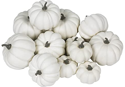 Orgrimmar 12PCS Realistic Artificial Pumpkins Lifelike Fake Pumpkins Table Fireplace Decor for Fall Harvest Wedding Halloween Thanksgiving (White, 12PCS)