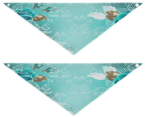 2 Stück Hundehalstücher Haustier Bandana Schal Druckknopf Dreieck Lätzchen Halstuch Set Haustier Urlaub Zubehör Dekor für kleine bis große Welpen Hunde Katzen mittelgroße türkise Rosen verziert
