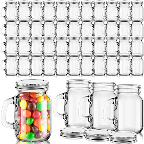 Tessco for you 48 Pcs 1.5 oz Mini Mason Jars with Lids and Handles Small Glass Mason Canning Jars Mugs Cup for Jams, Jelly, Honey, Spices, Dried Snacks, DIY Crafts, Shower Wedding Favors