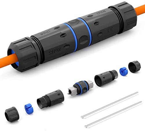 hb-digital 4X LSA Netzwerkkabel Verbinder CAT. 7 Outdoor IP68 Wasserdicht Ethernet Kupplung Verlegekabel Adapter LAN Verlängerung Schneidklemme STP AWG26-22 Außenbereich schwarz
