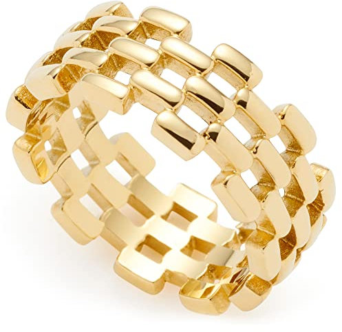 JEWELS BY LEONARDO Ring Milanese • Band-Ring aus goldfarbenem Edelstahl • Gr. 19 (60) • breite Statement Kettenglied-Optik • Geschenk Damen Schmuck • 023057
