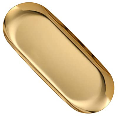 JEOPKO Gold Trinket Serving Tray, tray Oval Stainless Steel Towel Storage Dish Plate, Tea Fruit Trays Cosmetics Jewelry Plate Used in Bedroom, Kitchen, Living Room, Bathroom and Outdoors.