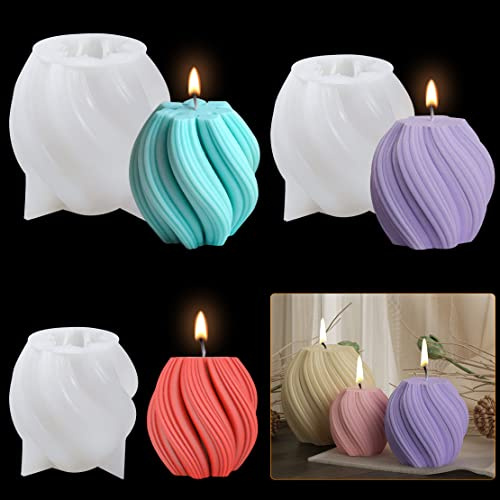 DeryArcle 3 Stück Epoxidharz Formen kugelförmig, 3D Silikonform, Spiral Sphere Candle Mold, Kerzenständer Resin Mold für DIY Handwerk Aromatherapie Seife Haus Dekoration