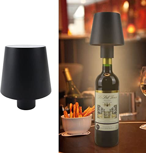 LED Akku Flaschenlampe Kabellos, USB Aufladbar Dimmbar Touch Flaschenlicht mit 5200 mAh Batterie, Warmweiß 3000K,IP54 Wasserdicht Flaschenhals Tischleuchte für Schlafzimmer Bar Esszimmer,Schwarz