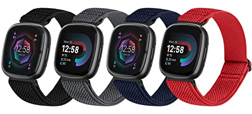 SHIJZWD Kompatibel mit Fitbit Versa 4/Fitbit Versa 3/Fitbit Sense 2/Sense Armband, Elastisches Nylon Verstellbar Dehnbar Solo Loop Armband für Fitbit Versa 3/Versa 4/Sense 2/Sense Damen Herren
