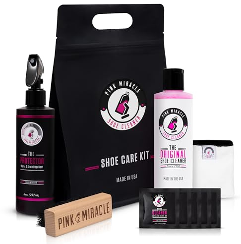 Pink Miracle Shoe Care Kit - Includes 8 oz. Shoe Cleaner and Brush, The Protector Sneaker Repellent Spray, Shoe Cleaning Wipes (5), and a Microfiber Towel