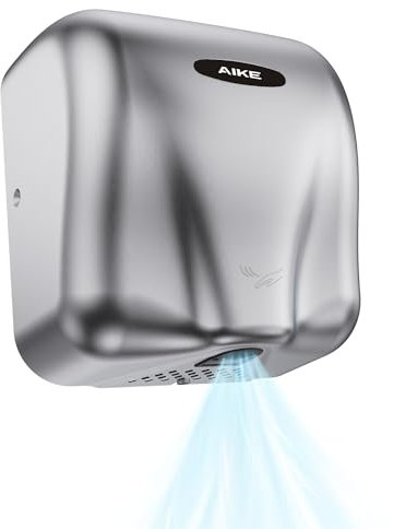AIKE AK2801BH Elephant Secador de Manos Eléctrico Profesional, Secador de Manos Automático en Acero Inoxidable, 1450 W, 10-15 Segundos para Secar Las Manos