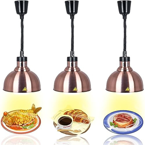 VFDZ Lampada Riscaldante per Alimenti Regolabile Altezza(Rame Colore) | Sospesa Lampade Scaldavivande Cucina, 25cm Diametro Lampade Riscaldanti per Cucina a Buffet per Ristoranti, Hotel