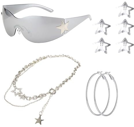 LaVenty Silbrig Y2k Accessoires Sunglasses Y2k Sonnenbrille Aesthetic Accessoires Punk Stern Sonnenbrille Haarspange Stern Stern Schmuck Y2k Sonnenbrille Y2k Y2k Sonnenbrille