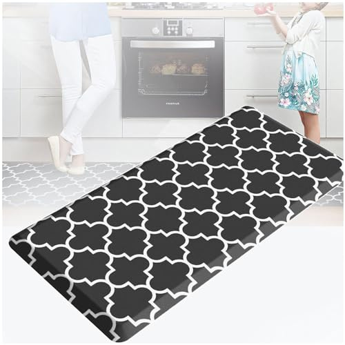 0.47 Pouce Tapis De Cuisine Anti-Fatigue Amorties ， Tapis ImperméAbles Non SaséS Tapis De Cuisine en Mousse à MéMoire ， pour Le Bureau du Puits De Maison,Black-17.3×71