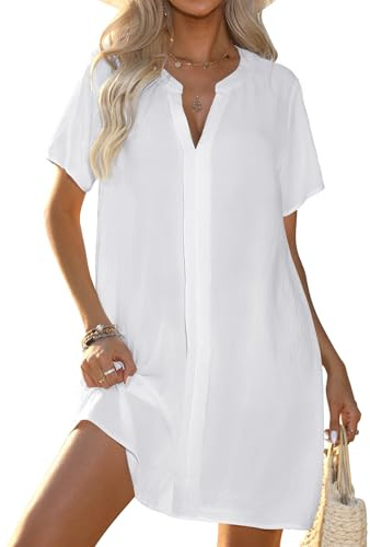 Halife Women's Swimsuit Cover Up Shirt V Neck Short Sleeve Bathing Suit Coverups Summer Beach Cover Ups