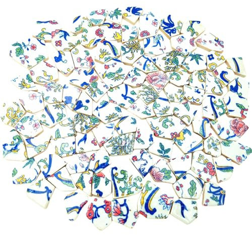 500g Porcelain Ceramic Mosaic Tiles,Broken Irregular Mosaic Tiles for DIY Craft Floor,Kitchen,Pool, Flower Pots Mosaic Making Supplies (Porcelain 09)