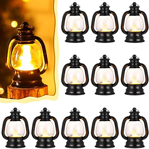 Weewooday Mini-Laterne, dekorativ, 10,2 cm, Western-Cowboy-Camping-Tischdekoration, schwarz, kleine hängende Laterne, Ornamente, Großpackung mit LED-Kerze für Halloween, Weihnachten, Hochzeit, Party,